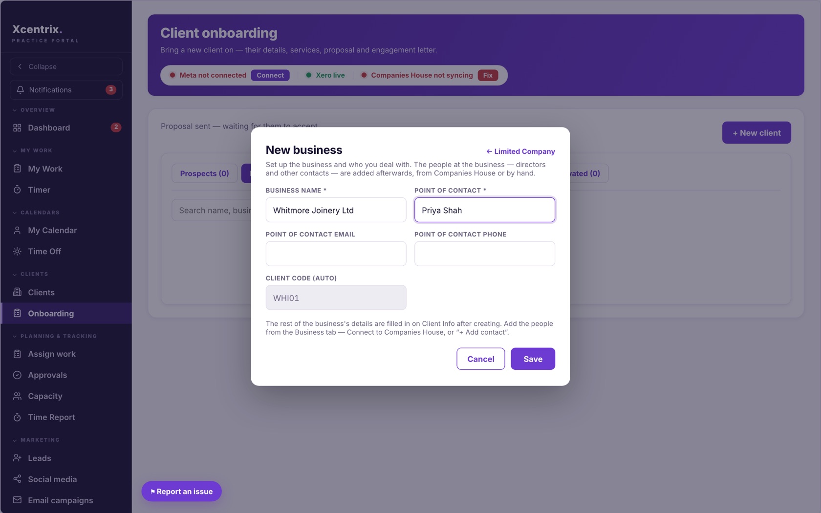 Xcentrix — add a new client